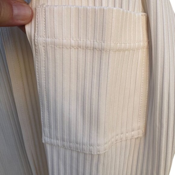 Staples Vintage Womens Ribbed Polyester Blend Long Sleeve Open Front Cream Cardi - Picture 3 of 9